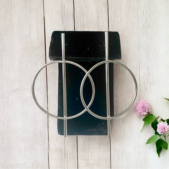 Unique Silvertone Pierced Hoop Earrings, Retro Mod Minimalist  Jewelry. - Picture 1 of 6